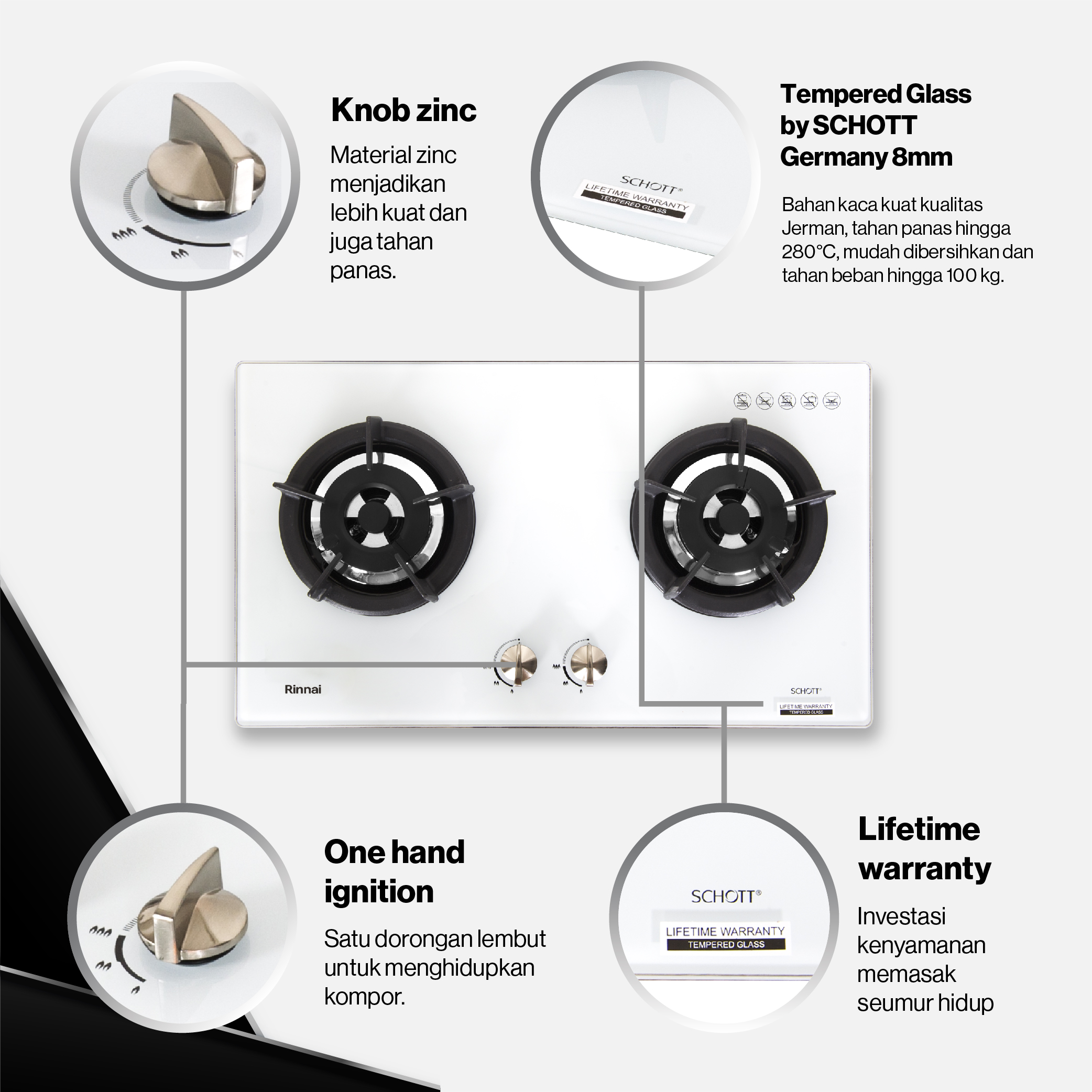 Rinnai Kompor Tanam 2 Tungku Grande - RB2GH OW
